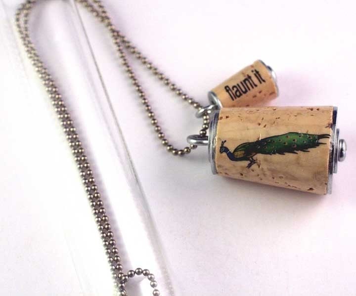 FLAUNT IT Peacock Cork Necklace In Test Tube - Eco Friendly Jewelry