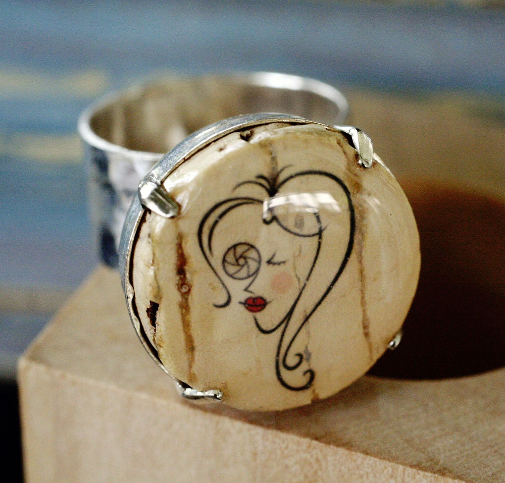 Photographer Girl Silver Ring - Adjustable Cork Jewelry - Recycled by Uncorked