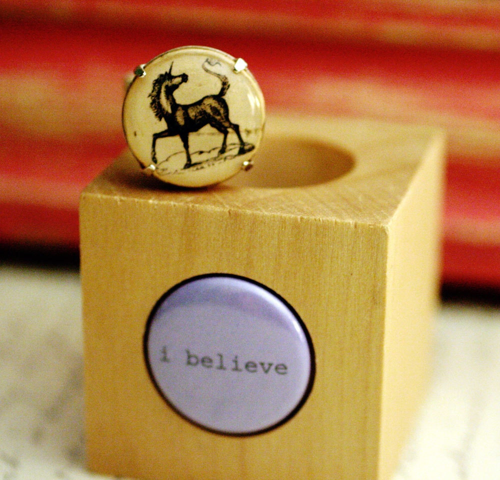 Unicorn Jewelry - Cork Ring in Wood Block - Upcycled by Uncorked