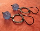 Vintage - Cornflower Rose Earrings - Lucite and Sterling Silver
