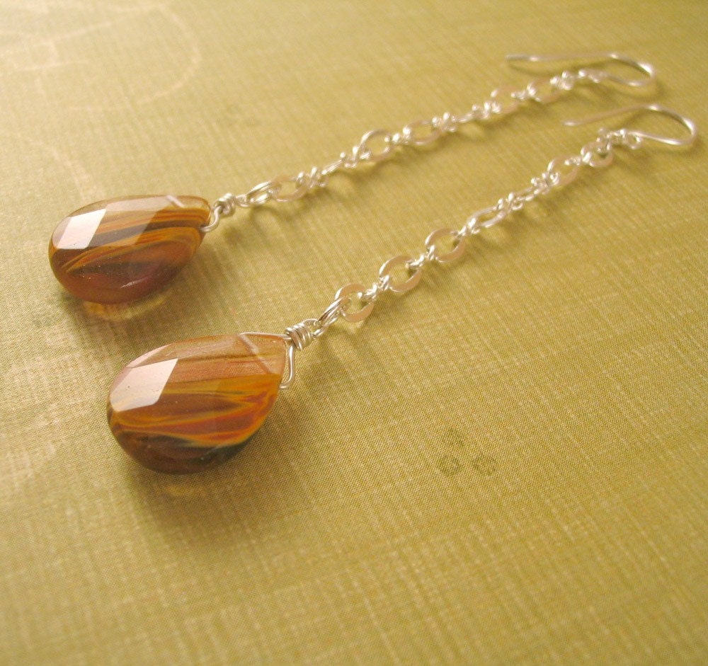 Torched Earrings - Tiger Cherry Quartz and Sterling Silver