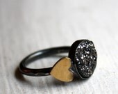 Midnight Black Drusy with Brass Hearts