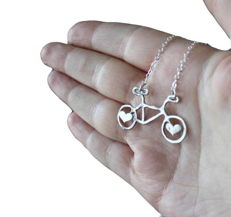 Mini Sterling Bike Necklace with Hearts