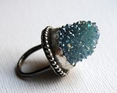 Blue Aqua Aura Drusy Quartz Statement Cocktail Ring- Handmade One of a Kind by Rachel Pfeffer