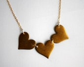 Three Brass Hearts Necklace