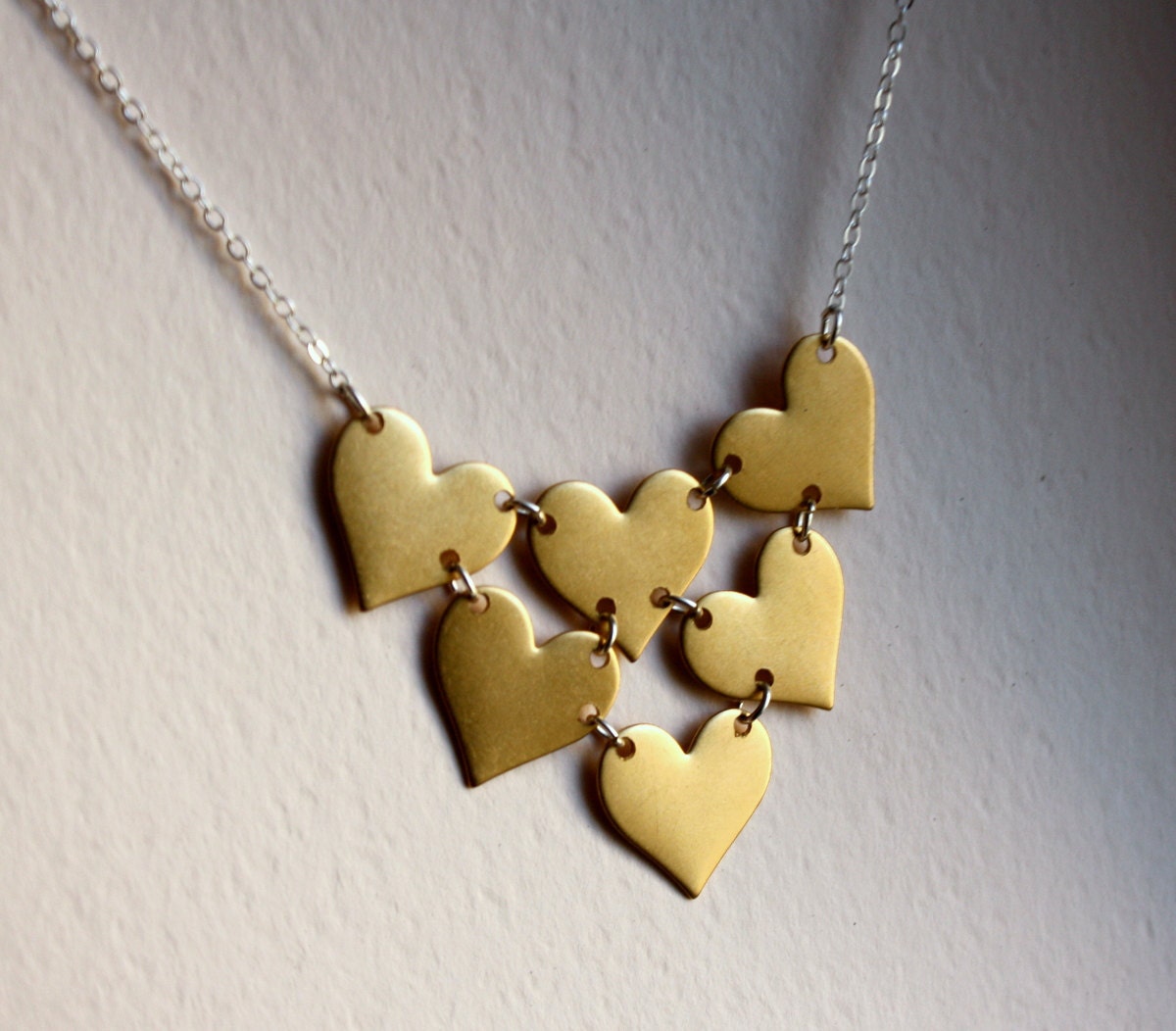 Handmade Heart Bib Necklace- Brass and Sterling Silver
