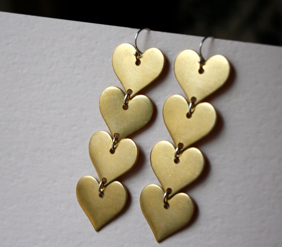 Valentines Day - Brass Heart Dangle Earrings- Handmade and Wonderful
