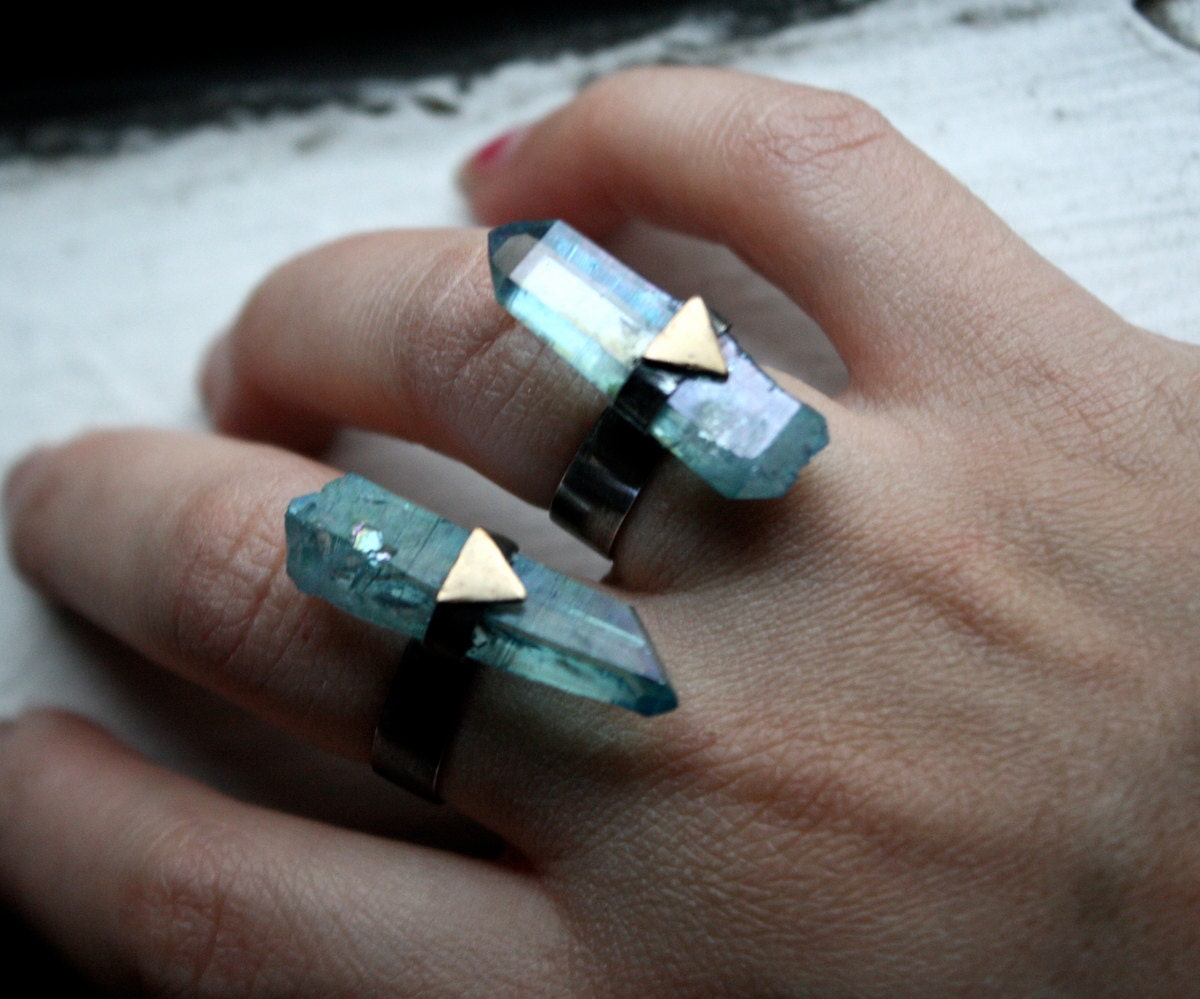 The Future Ring- Aqua Aura crystal in Handmade Sterling Silver