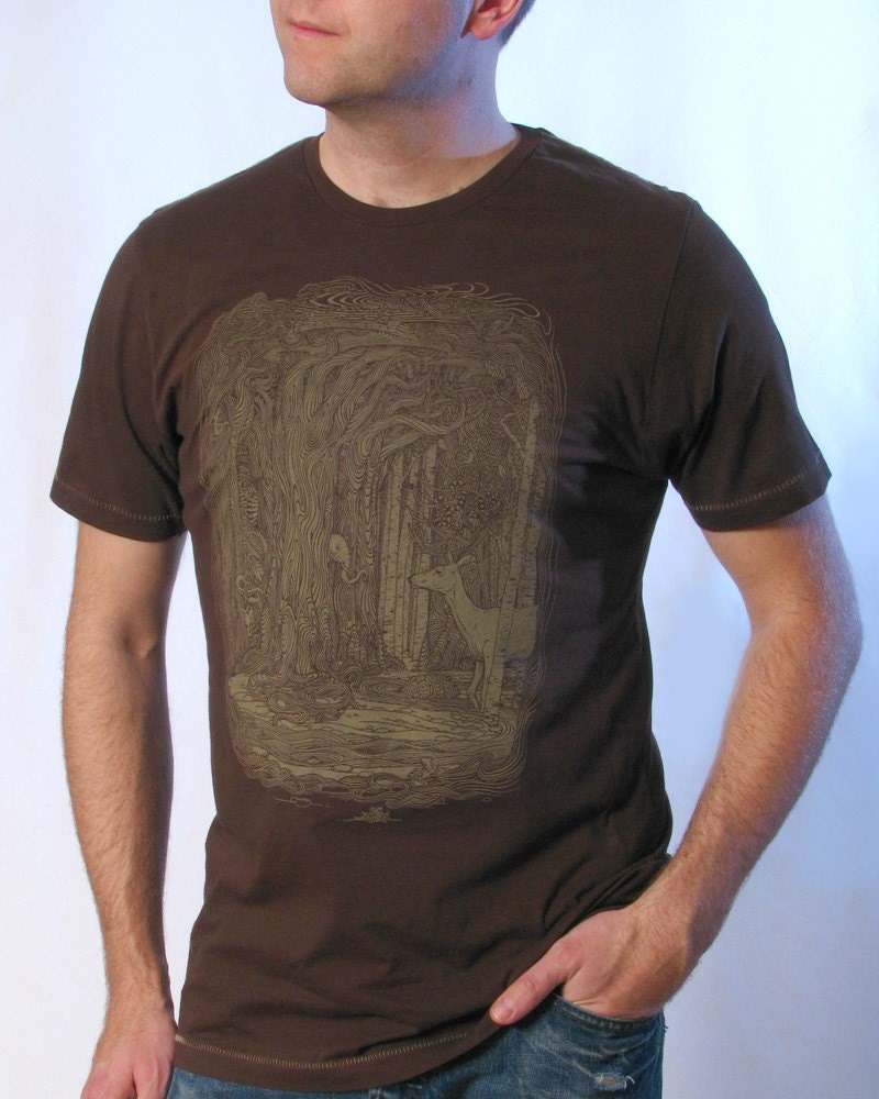 Tangled Forest T-shirt on Espresso Brown - Men's XS S M L XL 2XL 3XL