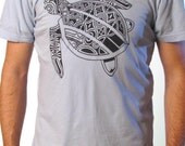 Tattoo Sea Turtle Graphic Men's Tshirt on Powder Blue - Men's Tee Shirt S M L XL 2XL 3XL