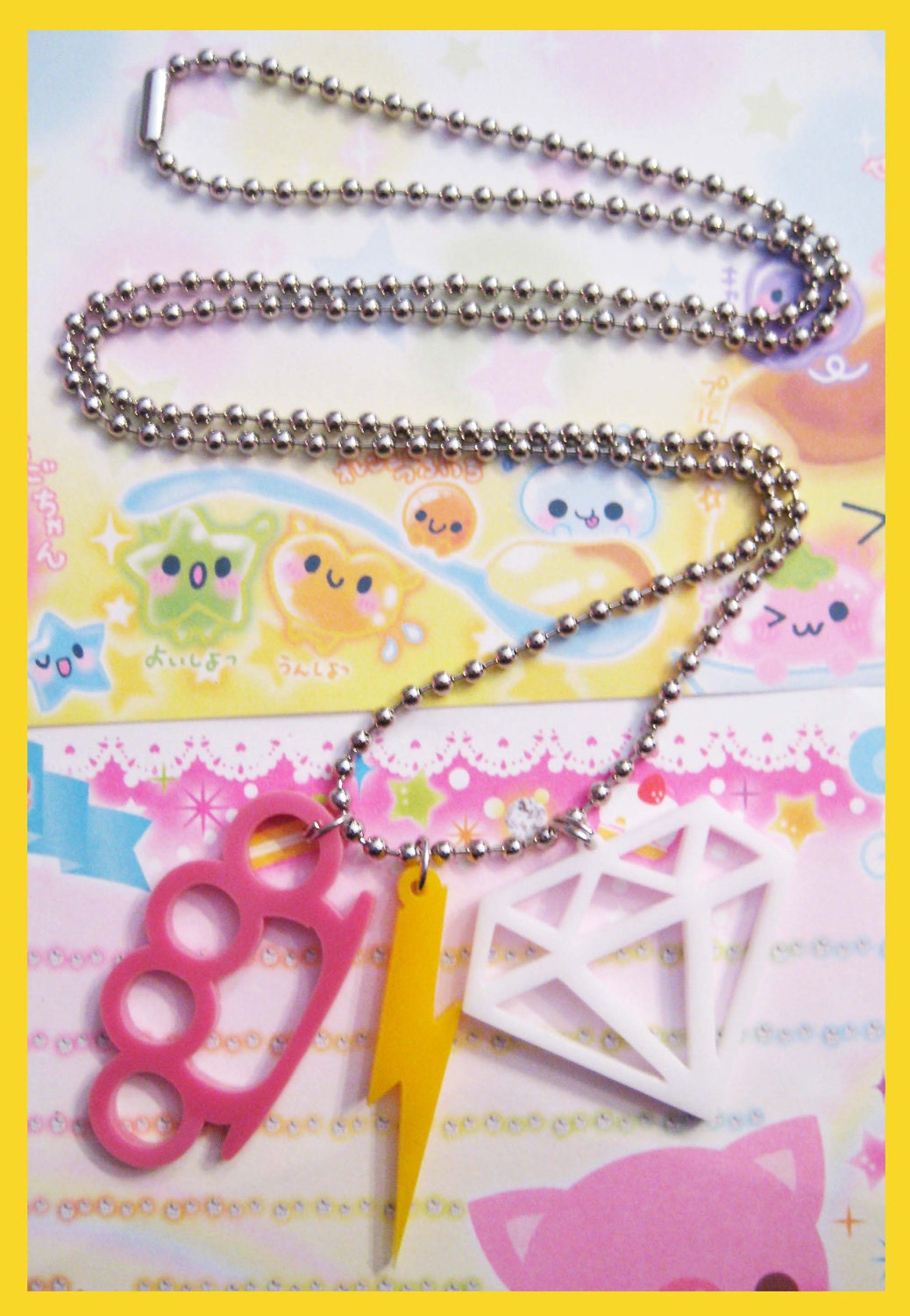 Diamond, Bolt and Knuckle Necklace