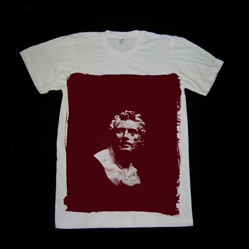 Mens Tshirt in Silver feat. Patroclus print in Burgundy