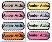 Personalized iron on name or logo labels scallop shaped floral design cotton textile labels