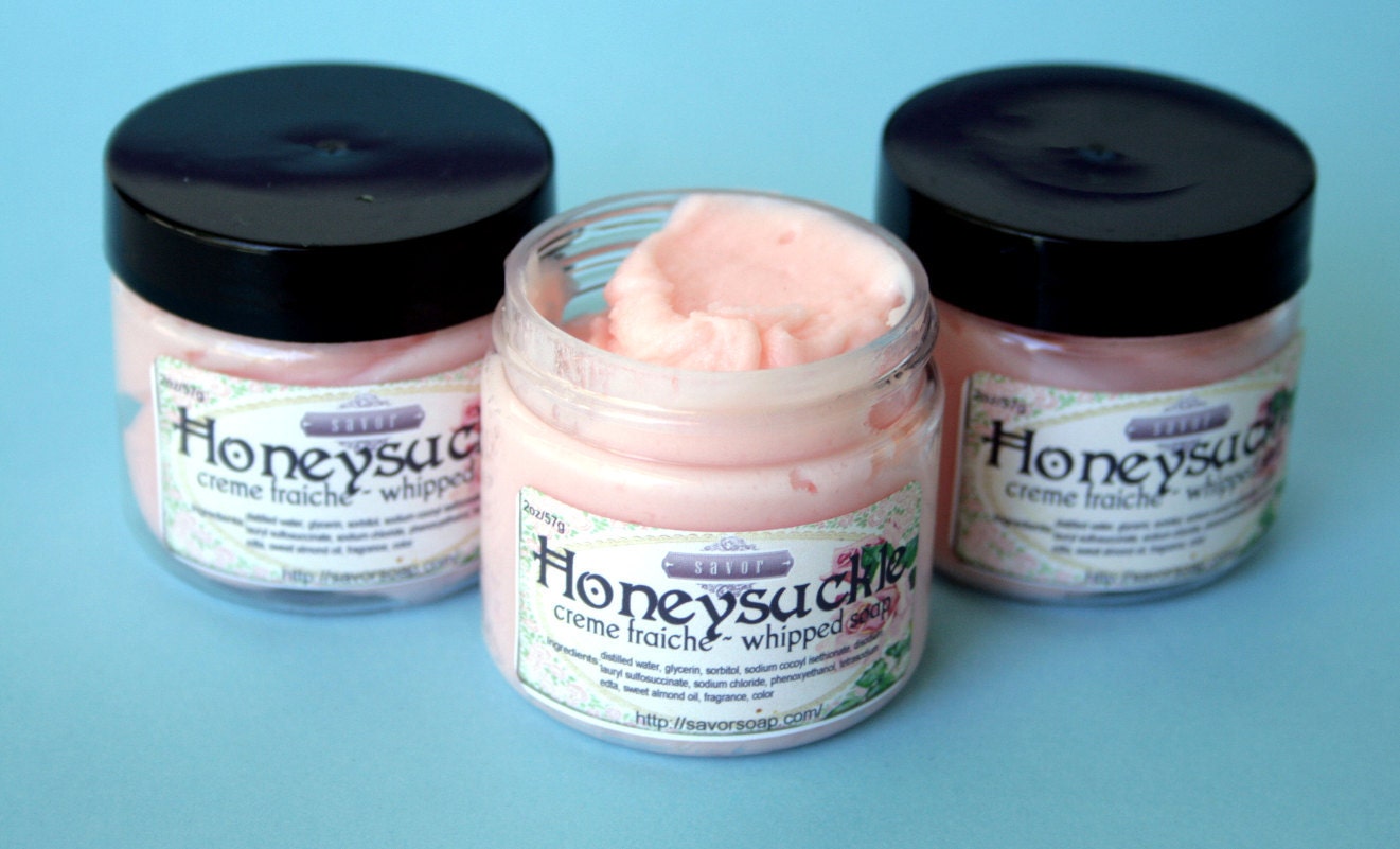 Honeysuckle 2 oz Mini Creme Fraiche Whipped Soap Trial Sample Size VEGAN