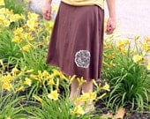 Evelyn Floral Soft Waist Skirt in Brown, Small, 100% Organic Jersey Knit Cotton