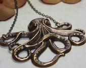 Antique Brass Octopus Pendant necklace FREE USA SHIPPING