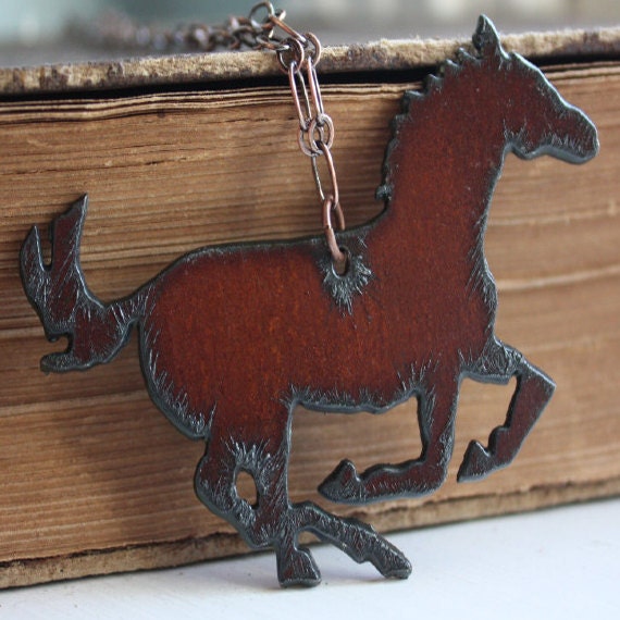 Rustic Iron Running Mustang Pendant necklace Free U S A Shipping