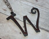 Rustic Iron Initial Letter W Pendant necklace Free U S A Shipping