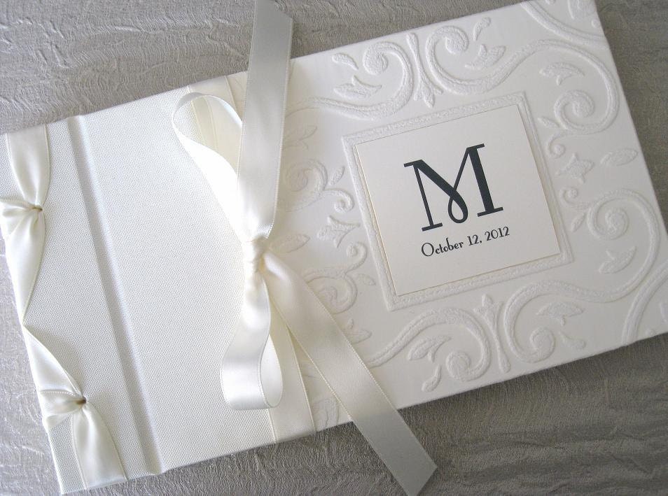 Monogram Wedding Guest Book or Photo Album Vintage inspired in Ivory or White Personalized