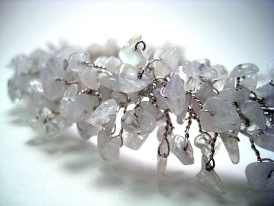 Reserved for Rhijenerate Magnificent Moonstone Crochet Silver Wire Choker