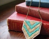 embroidered turquoise & tan chevron necklace