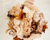 Fabric Flower Bouquet - Fabric Bouquet, Fabric Flower, Wedding, Vintage Wedding - Tea Stained Cotton Bridal Bouquet Wedding Bouquet