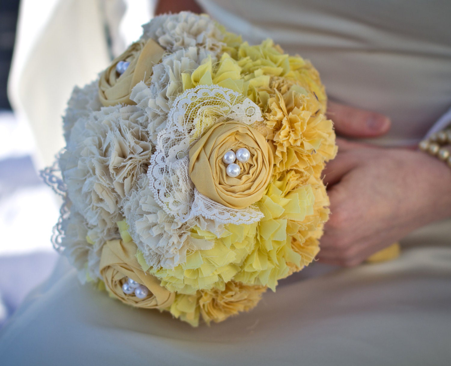 Yellow Fabric Flower Bouquet, Ombre Bouquet, Fabric Bridal Bouquet, Weddings