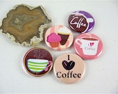 Coffee Fridge Magnets - Five 1 Inch button magnets I Love Coffee 1196