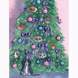 Cats hiding out in the Christmas tree 8x10 art print