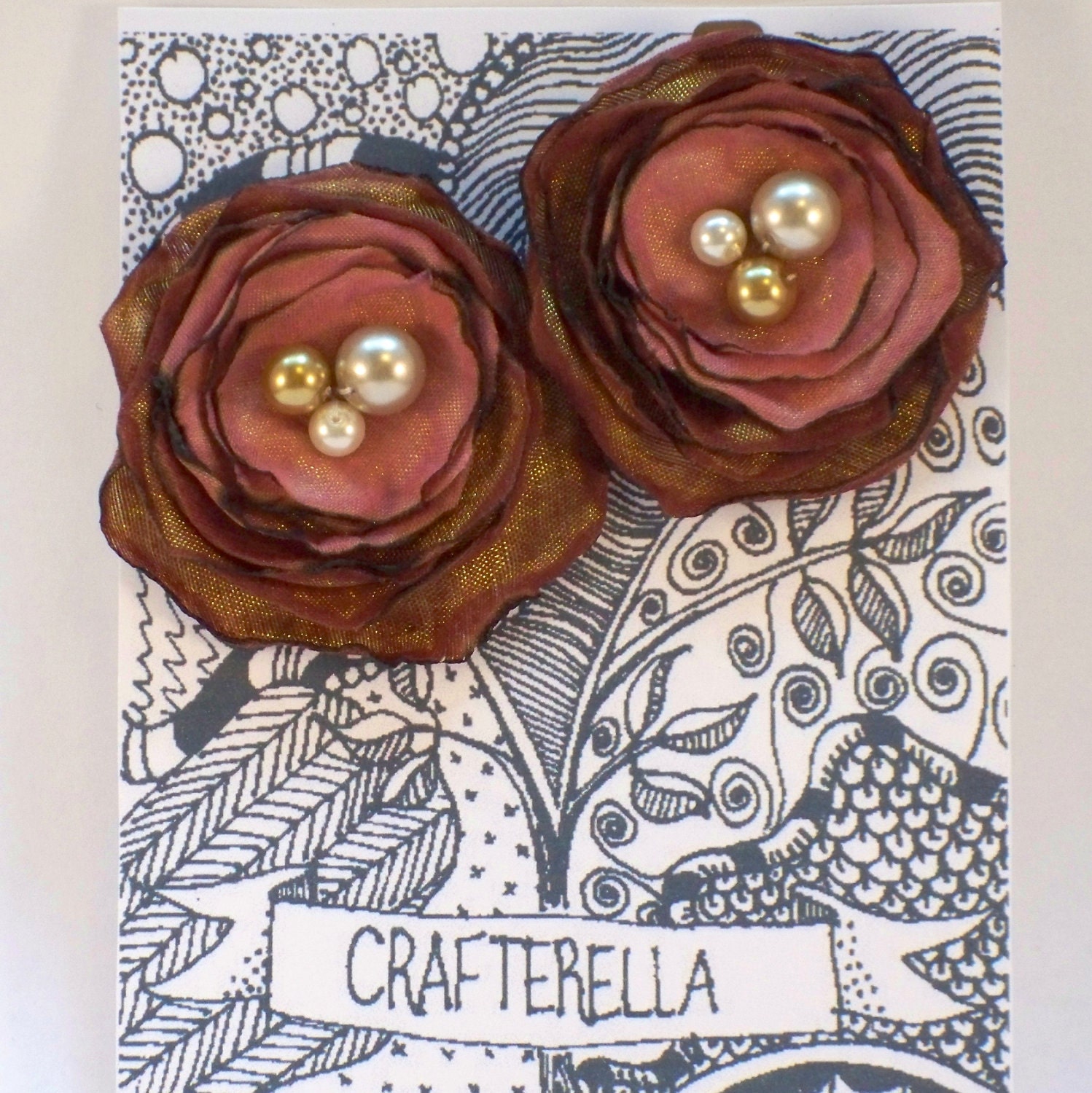 Smokey Rose Vintage Style Flower Hair Clips