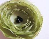 Poppy Pin Brooch Fabric - Light Green, with black glass beads