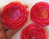 3 Poppy Fabric Appliques, Mixing-Colors Collection - Phsicodelic Red, Fuchsia and Orange