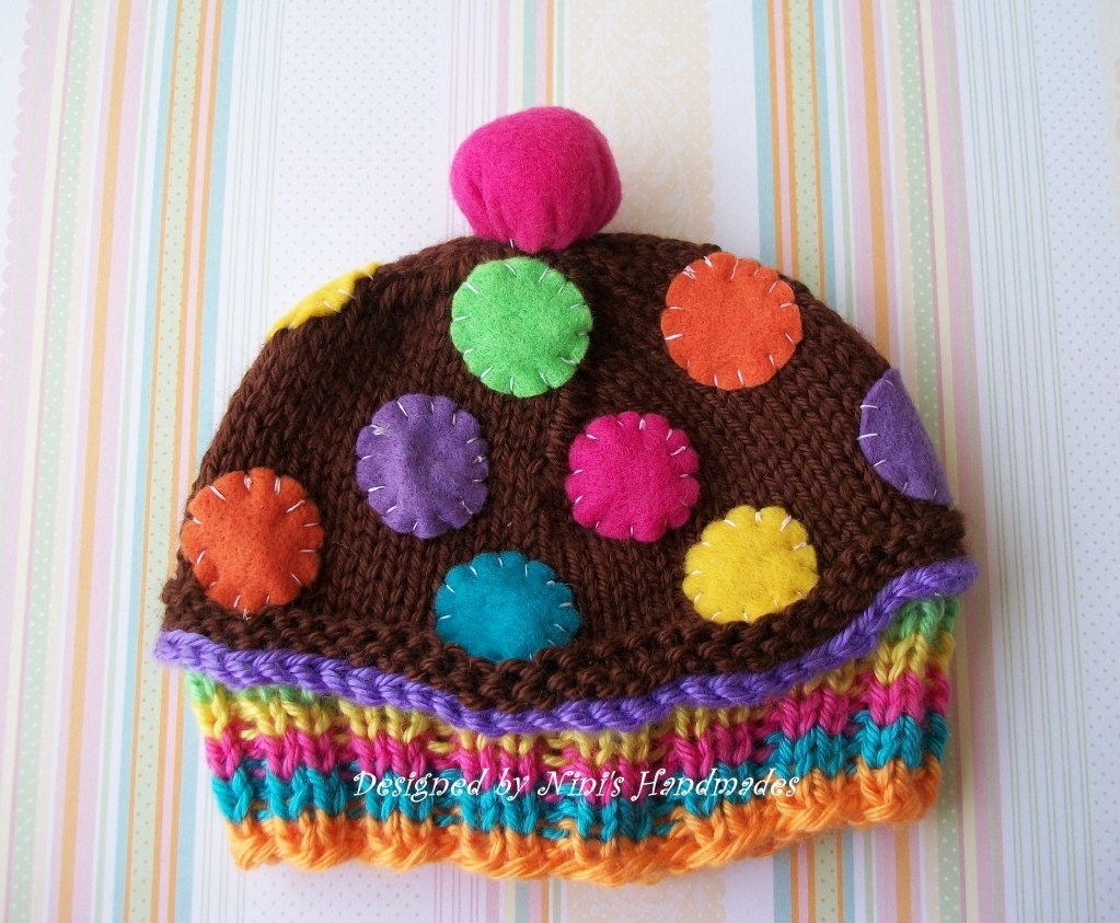 Knit CHOCOLATE Cupcake Hat, Confetti, Sprinkles,  Rainbow Hat, Baby Hat, Toddler Hats, Birthday Hat, Christmas gift, Christmas hat, colorful