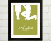 Personalized Engagement Gift - Will You Marry Me - Couples Silhouette Modern Art Print : Choose your Names, Date and Color - Custom 8x10