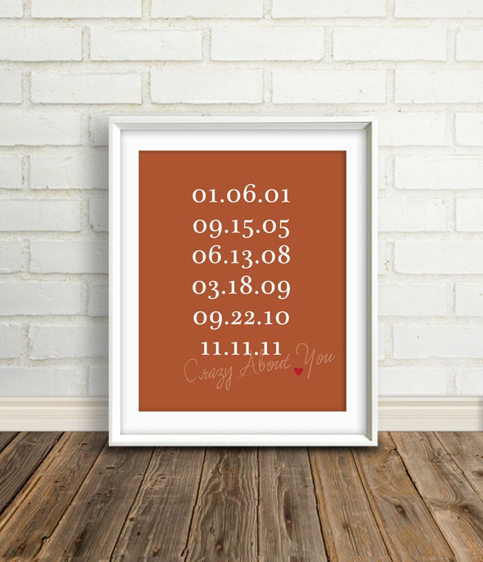 Mothers Day - Use Kids Birthdays - Anniversary Present : Wedding Gift - Custom Special Dates  Print - Choose your color - Gift for Her