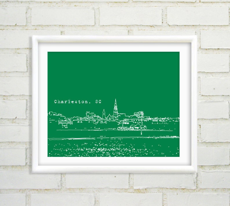 Charleston Skyline Art Print : 8x10 - Any City or Landmark Available - Gift for Him