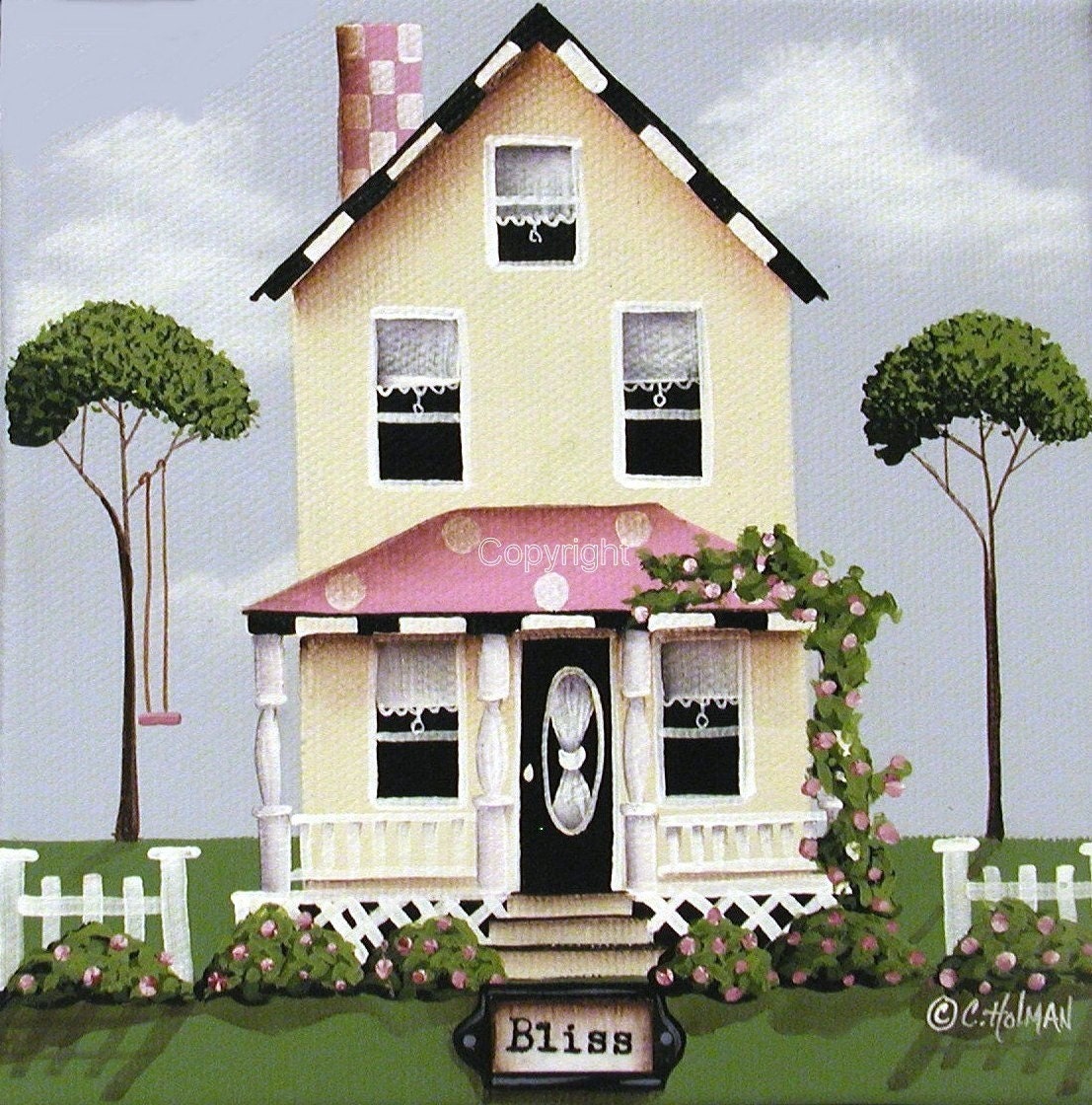 Folk Art Print Bliss Cottage