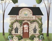 Folk Art Print Personalized Cupcake Shoppe