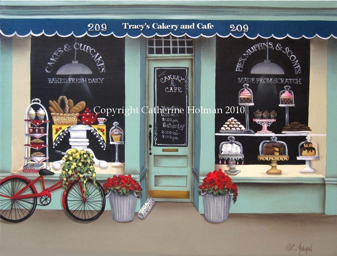 Folk Art Print Personalized Cakery an Cafe Shop