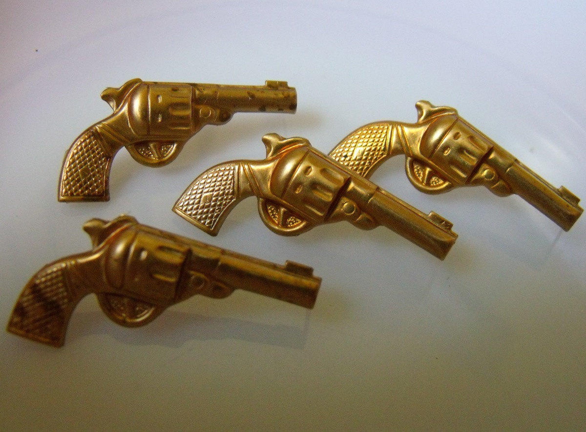 Gun Shaped Nailhead Vintage 38X19mm Brass Stampings - four