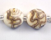Silvered Ivory Trails Lampwork Bead pair CD Lampwork