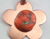 Handmade Lampwork Bead Autumn Poppies Copper Pendant