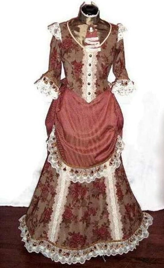 Reserved Lising-Victorian Floral Bustle Gown