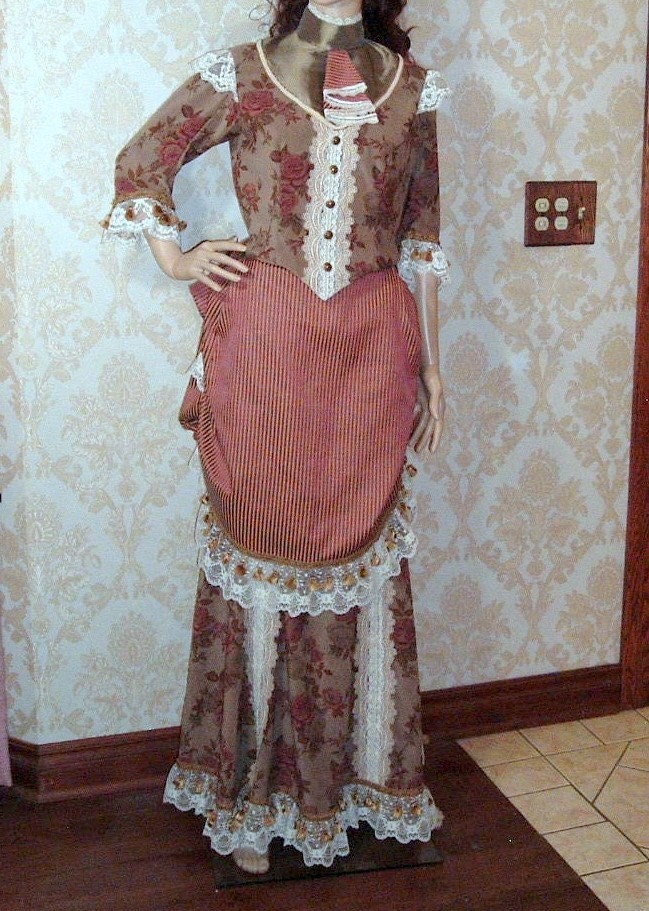 Reserved Lising-Victorian Floral Bustle Gown