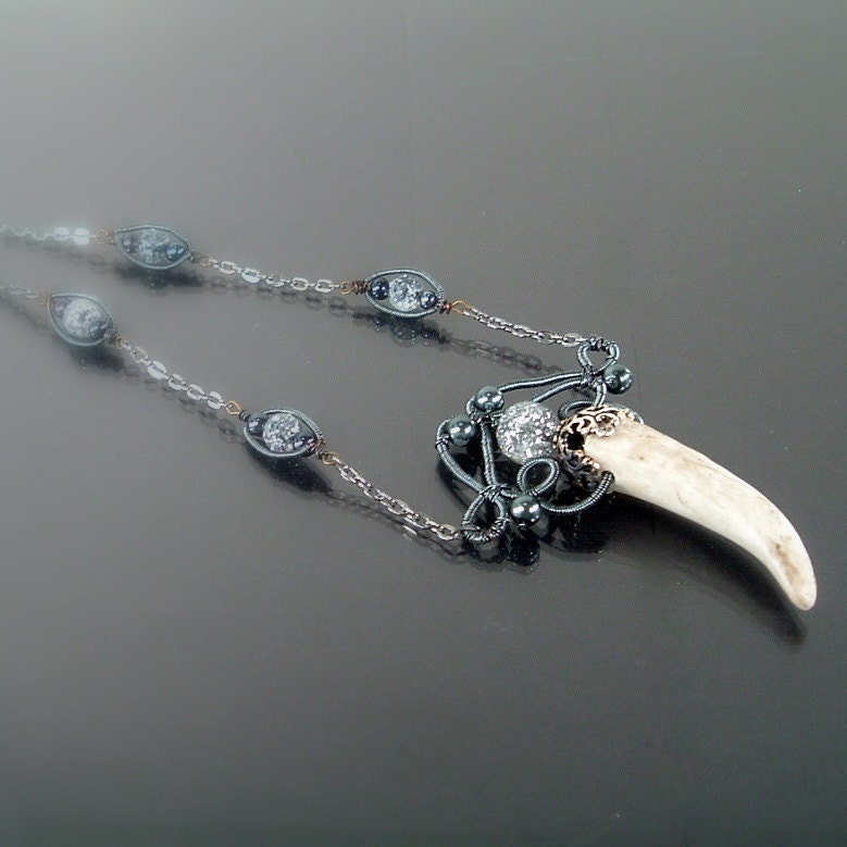 Antler Necklace Pendant Naturally Shed Wire Wrapped Beaded