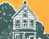 The House Next Door - Original - Hand Pulled Linocut Print 