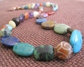 Random Rainbow Stone Necklace - Colorful Jewelry - Random Shapes - Eclectic Fun - Women Girls - Sale