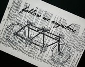 Tandem Bike Print on Vintage English Latin Dictionary - 5 x7 follow me anywhere