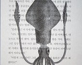 Squid Print on Korean Book Page - 5 x 7
