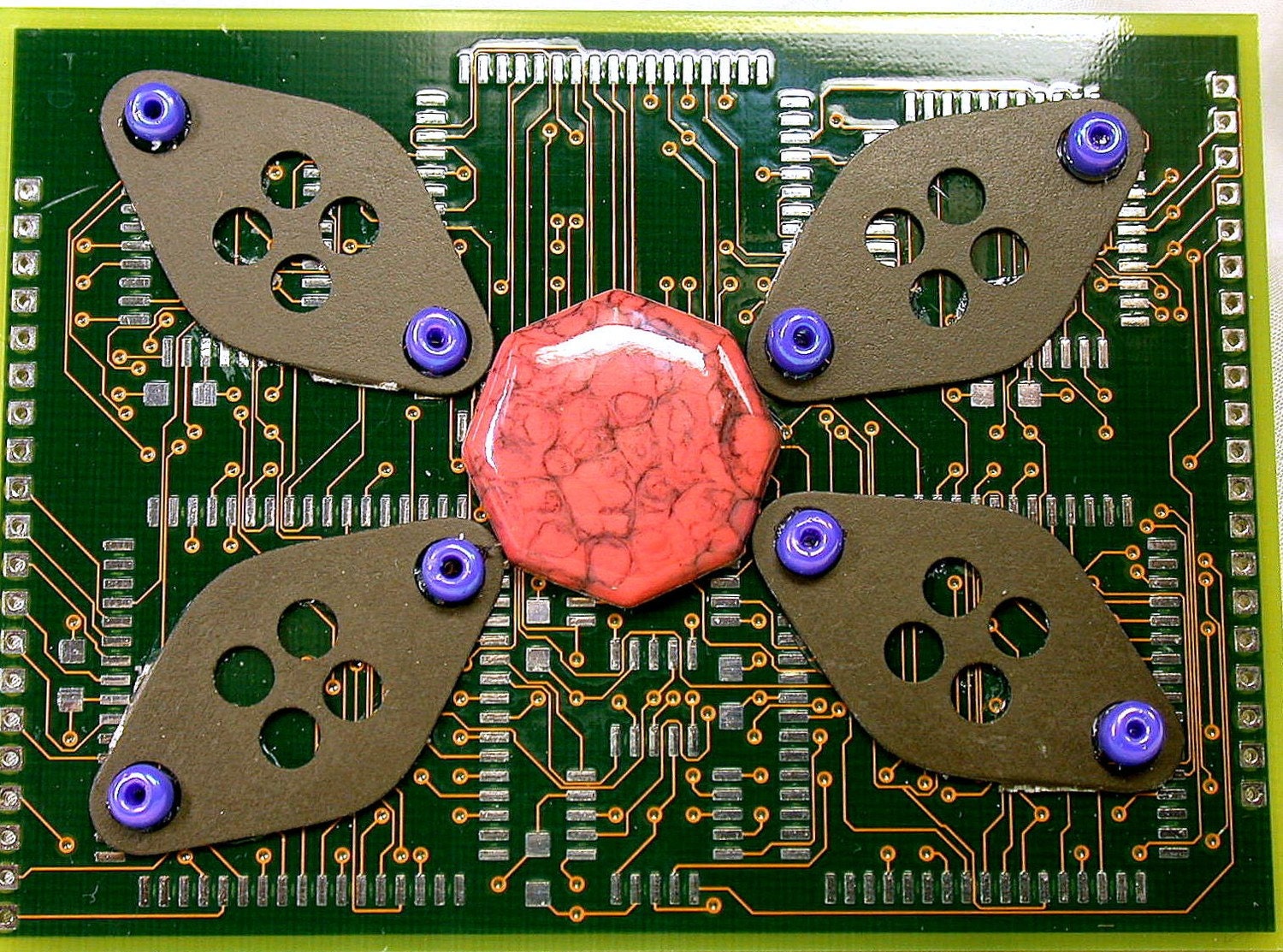Recycled Green CIRCUIT BOARD MAGNET Pink Stone Geek Flower Power